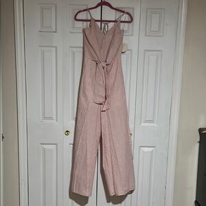 Hummingbird Pink and white Jumpsuit with Wide-Leg Design